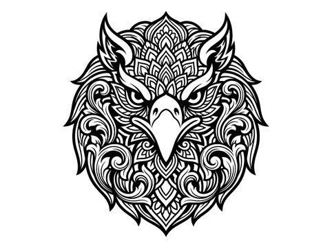 Black wolf head mandala illustration
