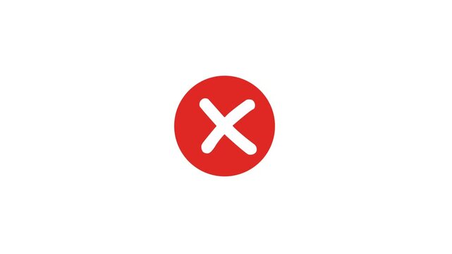 Red cross mark animation, 4k loopable with alpha channel. wrong mark animation, red x symbol motion graphic