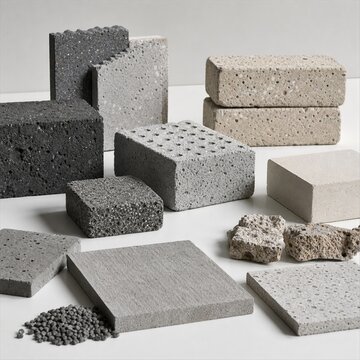 Recycled concrete blocks and sustainable building samples