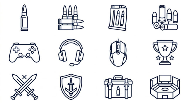 Collection of Gaming and Combat Icons.