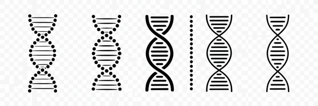DNA Double Helix Structure Icons Set Medical and Genetics Vector Illustrations