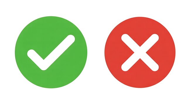 Green checkmark and red cross icons isolated on white background