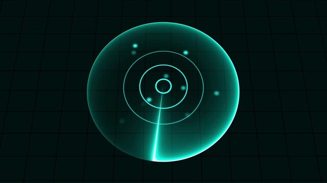 Futuristic radar screen with sweep line and targets on grid background