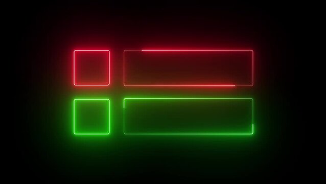 Glowing  Red and Green color Neon Light Display Icon frame on Black Background Vector Illustration 4K video.