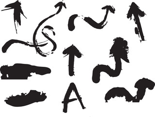 Fototapeta premium Dynamic collection of black hand drawn grunge arrows and brush strokes for creative graphic design projects