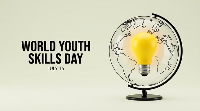 World youth skills day concept globe with lightbulb july 15th empowering future generations