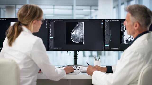 Doctors Carefully Reviewing Breast Cancer Screening Results