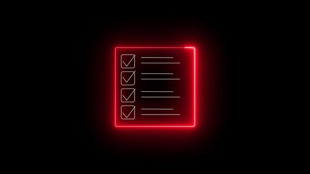 Glossy Red Neon News Document Icon Button on Black Background