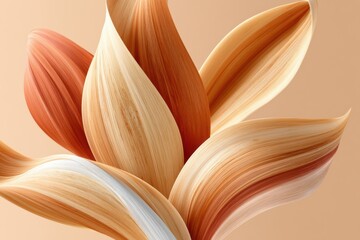 Obraz premium Abstract close-up of intertwined ribbon petals with warm beige and orange textured strokes