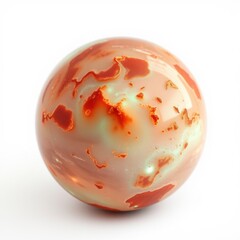 Fototapeta premium Spherical object displays swirling orange, cream, teal patterns. Smooth surface reflects light, creating subtle gradients. Minimalist studio shot.