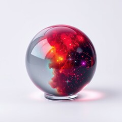 Fototapeta premium Glass sphere contains vibrant nebula, stars. Reflections create soft glow, subtle shadow. Cosmic scene within transparent form.
