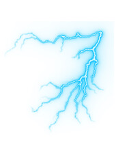 Obraz premium Cyan electric lightning branch discharge effect on dark background.