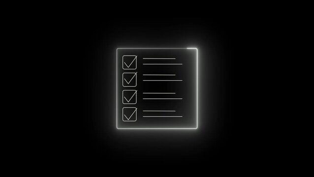 Glossy White Neon News Document Icon Button on Black Background