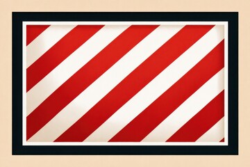 Fototapeta premium Framed red and white diagonal stripe pattern with black border on beige background