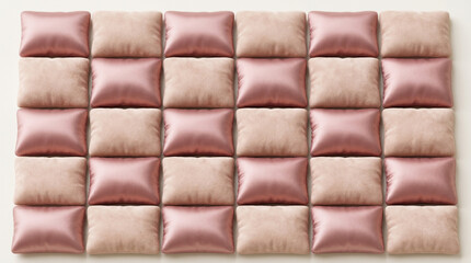 Naklejka premium Terracotta orange and cream checkered cushion texture background, tufted geometric square pillow wall panel pattern, matte fabric upholstery backdrop for boho branding