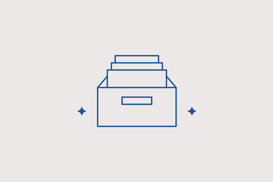 Open office archive box with index folder dividers line icon for corporate bookkeeping registry, library. Organized vector illustration for document services.