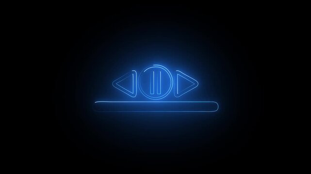 neon saber effect Play pause track song episode symbol in white with black background. Music icon.4 k video..
