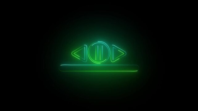 neon saber effect Play pause track song episode symbol in white with black background. Music icon.4 k video..