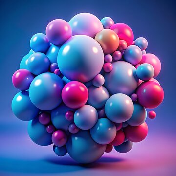 Overlapping spheres in gradient blue and pink 3d rendering