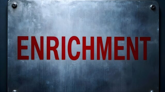 Brushed Steel Metal Plate Red Enrichment Text Bolted Industrial Sign Concept