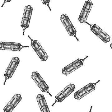 seamless pattern dynamite explosion tnt hand drawn. explosive bomb, danger fuse, destruction dangerous, detonate explode, wick weapon dynamite explosion tnt black sketch illustration