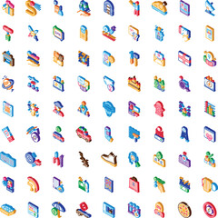 Obraz premium Collection of colorful isometric icons illustrating various concepts from business, finance, technology, communication, and social services, ideal for web design and presentations