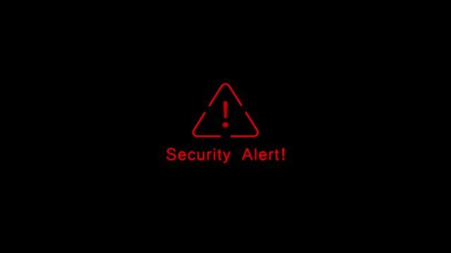 Red security alert warning triangle with exclamation mark on a black background.