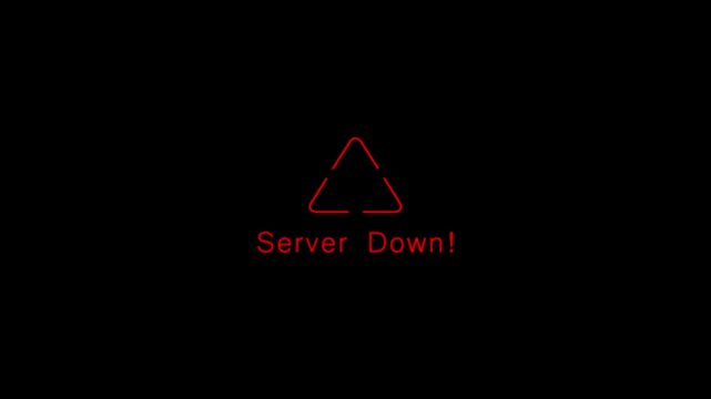 Animated red server down sign icon glowing on black background.