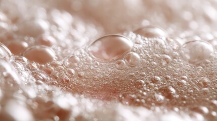 Fototapeta premium Close-Up of Bubbling Liquid Surface, Soft Focus with Delicate Bubbles and Light Reflections