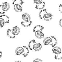seamless pattern gear snorkel hand drawn. mask fins, ocean coral, underwater marine gear snorkel black sketch illustration © PikePicture