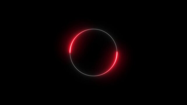 Glowing neon circle loading animation in retro style on black background. 4k video