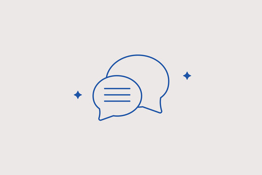 Two overlapping round speech bubbles with text lines line icon for language learning school, online consulting forum. Beautiful vector illustration for dialogue services.