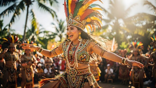 Traditional Dayak dancer performing ngajat dance at Gawai harvest festival