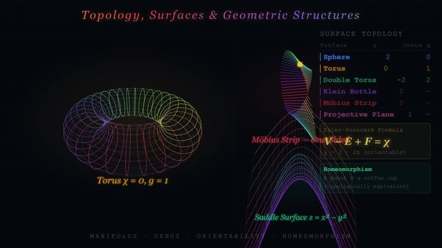Topology and Mobius Strip Animation Showing Geometric Properties Preserved Under Continuous Deformation