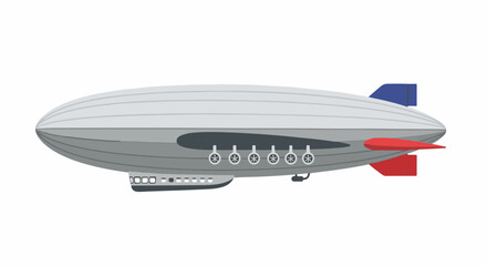 Naklejka premium A gray airship with red and blue fins and propellers
