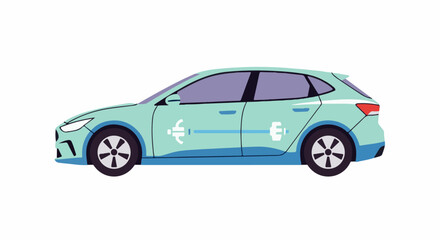 Obraz premium A green car with blue accents and white symbols on its side