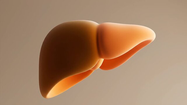 A realistic 3D rendering of the human liver, a vital organ in the abdomen, showcasing its anatomical structure and healthy appearance against a neutral background