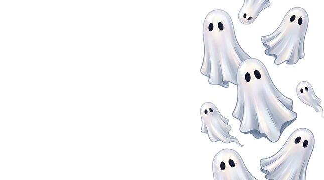 Spooky white ghosts border