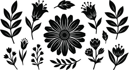 Black and white floral seamless vector pattern of flowers and leaves  decorative illustration style © ANASAL