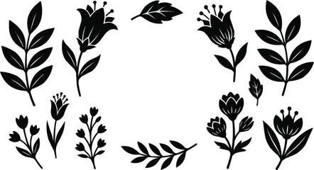 Black and white laurel wreath vector illustration floral frame decoration design with leaf branch ornament seamless pattern nature art element © ANASAL