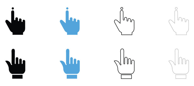 Hand gesture vector icon, computer cursor mouse click hand gesture vector, silhouette and outline isolated on transparent background