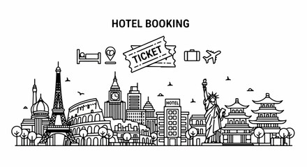 Naklejka premium City Skyline Travel Booking Illustration.