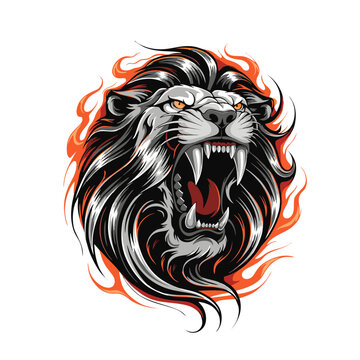 A fierce lion head with an explosive roar
