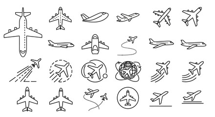Airplane icons, aircraft symbols, flight illustrations, aviation graphics, 25 plane drawings © Dylan