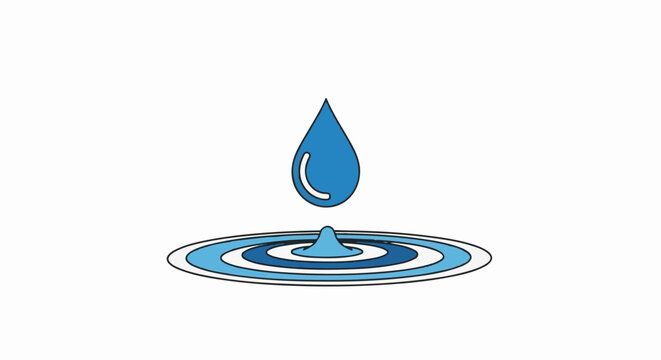 A large blue teardrop falls into water, causing ripples in a pool