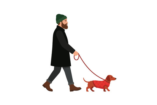 Man walking dachshund dog vector illustration isolated