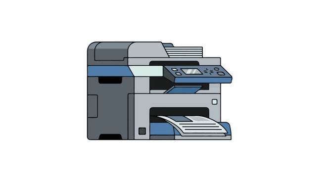 A large office printer with paper output