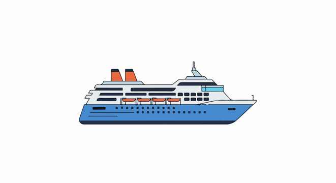 A large passenger cruise ship with blue hull and white upper deck