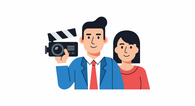 A man and woman with a video camera