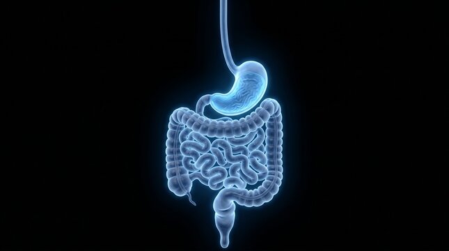 Glowing digestive system 3d render